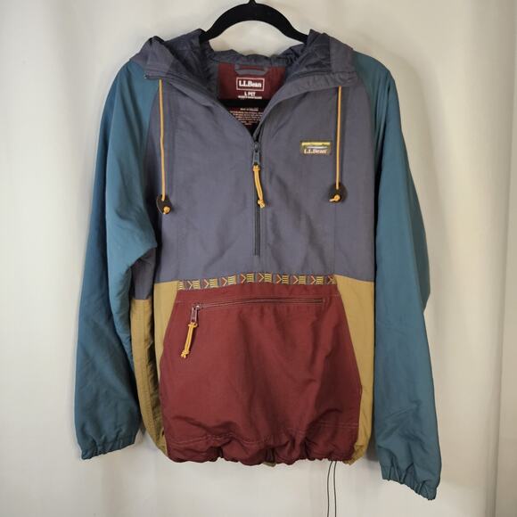 LL Bean Mountain Classic Anorak Jacket Large Petite Colorblock Aztec Windbreaker - Picture 1 of 7